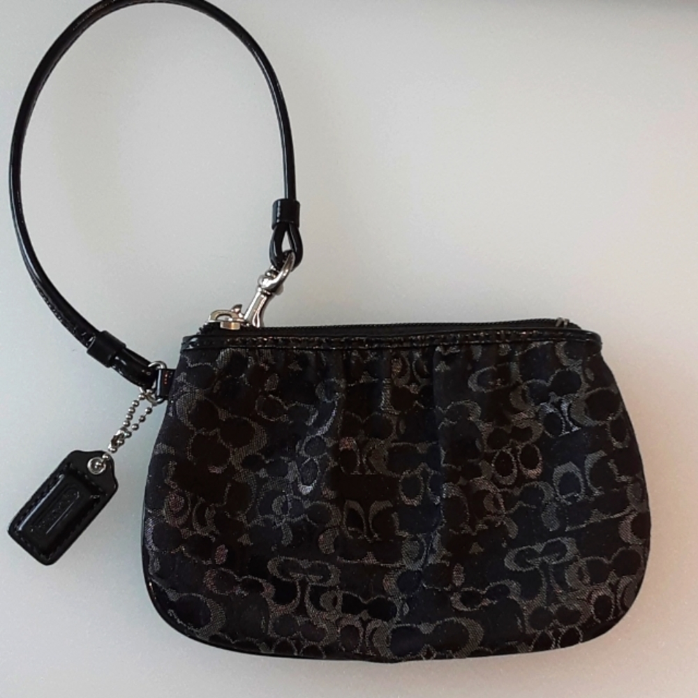 Coach black and silver wristlet